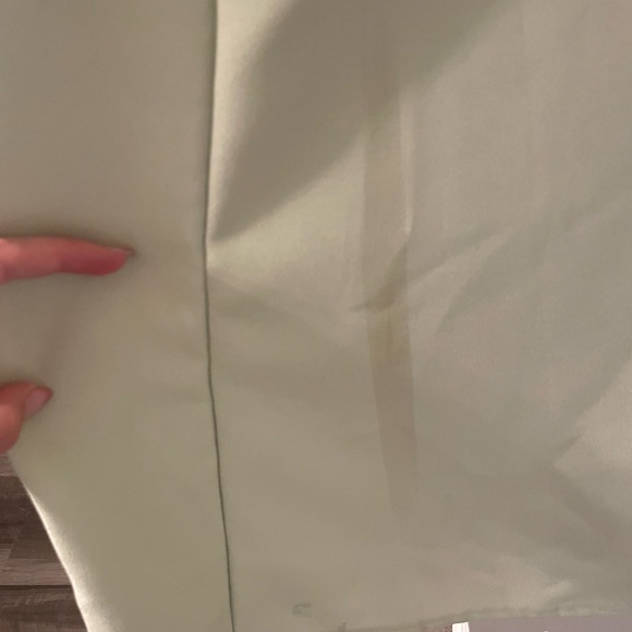 Sage green satin dress w/ beaded trim & spaghetti straps featuring zipper & bow - Picture 6 of 9